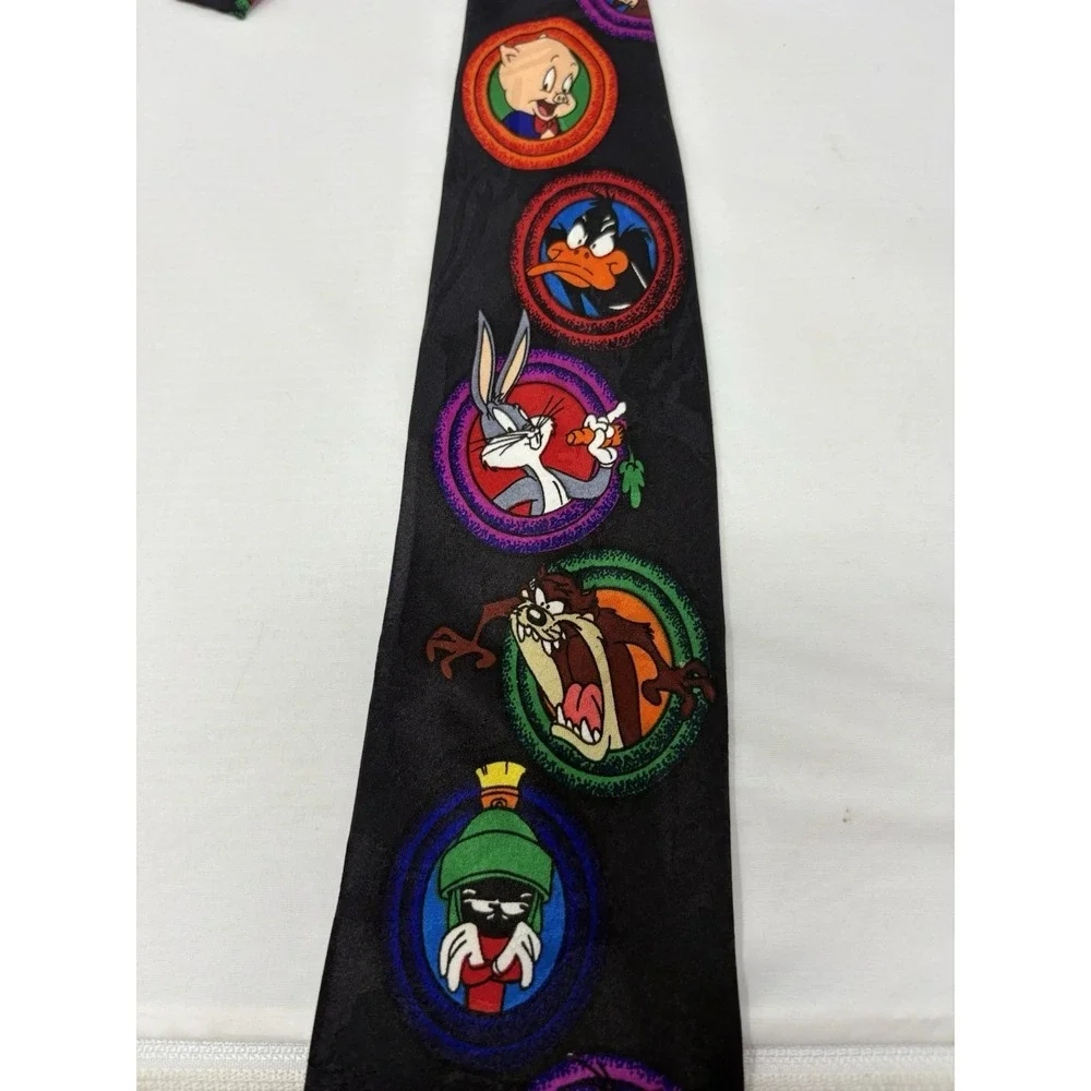 Vintage 1993 Cartoons Looney Tunes Mania Tie Black Multicolor Bugs Bunny Tweety